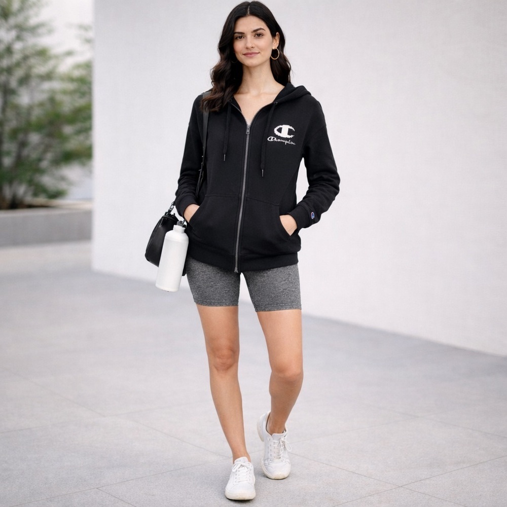 Champion Black Full Zip-Up Hoodie Jacket Fleece Size Large
